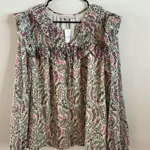 LOFT Multicolor Floral Blouse - Green and Pink